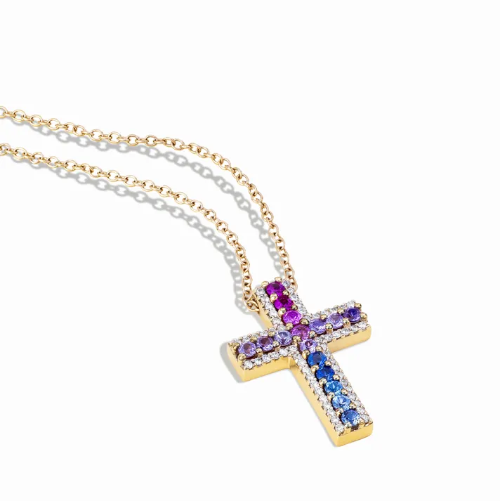Colgante Cruz Durán con Zafiros Multicolor